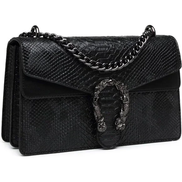 Snake Print Leather Crossbody Bag for Women with Chain Strap and Clutch Style - Picture 7 of 7